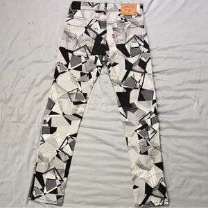 Levi' 501 Jeans-Black & White Geometric Print-Y 8 skater boy/girl, Y2K,emo, 80’s